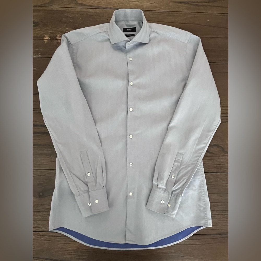 Hugo Boss Slim Fit Two Ply Button Down Dress Shirt Mens size 39 15 1/2